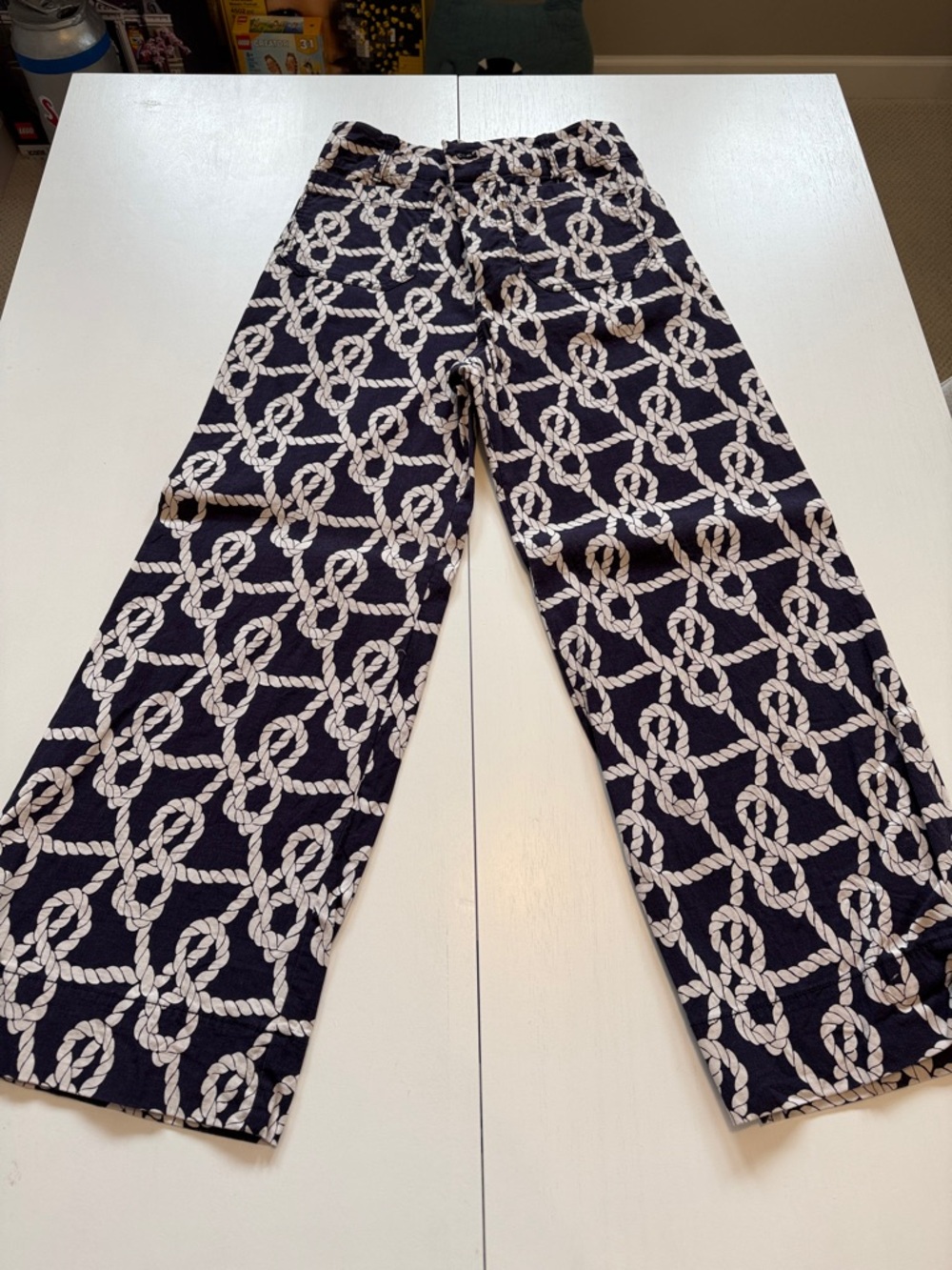 Anthropologie Navy With White Rope-Print Cropped Wide-Leg Pants
